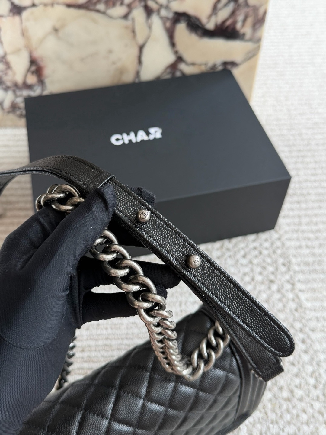 CHA BAG #2 CC Boy Bag | Black Caviar Leather | Silver Hardware | Medium