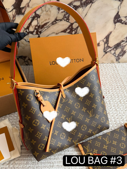 LOU BAG #3 Original Leather | Monogram Coated Canvas | Vachetta Leather Trim | Gold-Tone Hardware | 35×28×15cm | Slouchy Hobo Tote | Carryall PM
