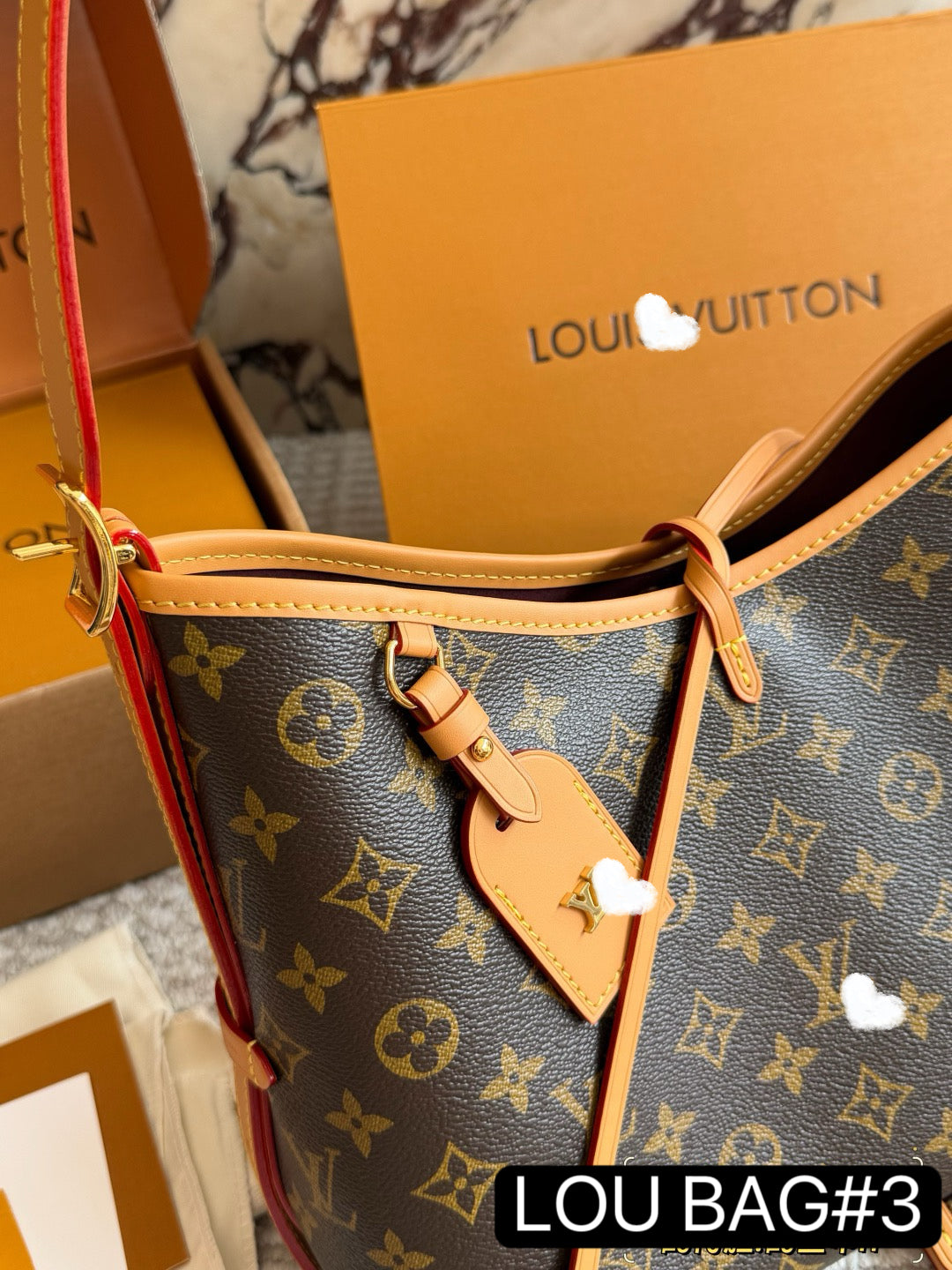 LOU BAG #3 Original Leather | Monogram Coated Canvas | Vachetta Leather Trim | Gold-Tone Hardware | 35×28×15cm | Slouchy Hobo Tote | Carryall PM
