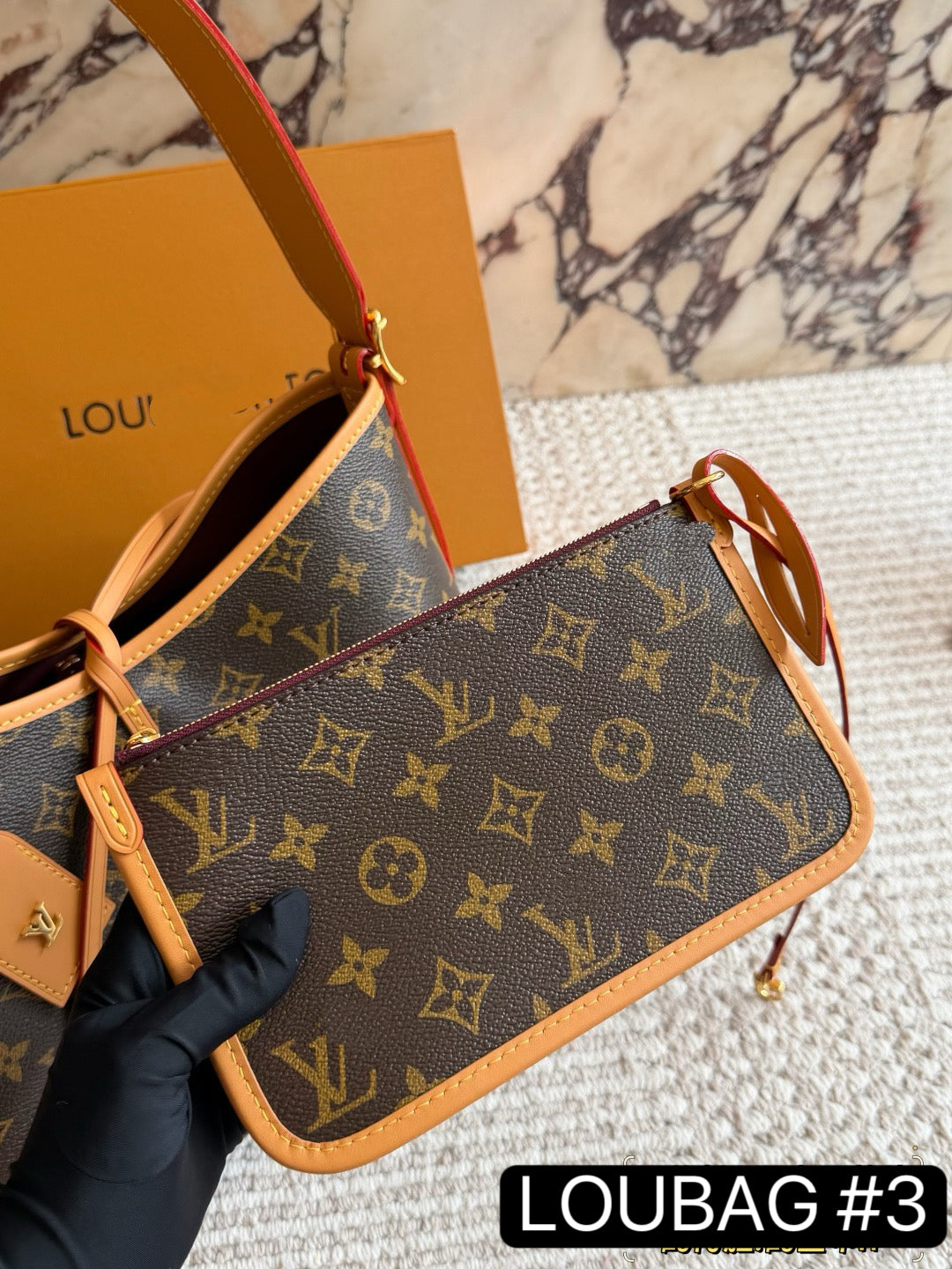 LOU BAG #3 Original Leather | Monogram Coated Canvas | Vachetta Leather Trim | Gold-Tone Hardware | 35×28×15cm | Slouchy Hobo Tote | Carryall PM