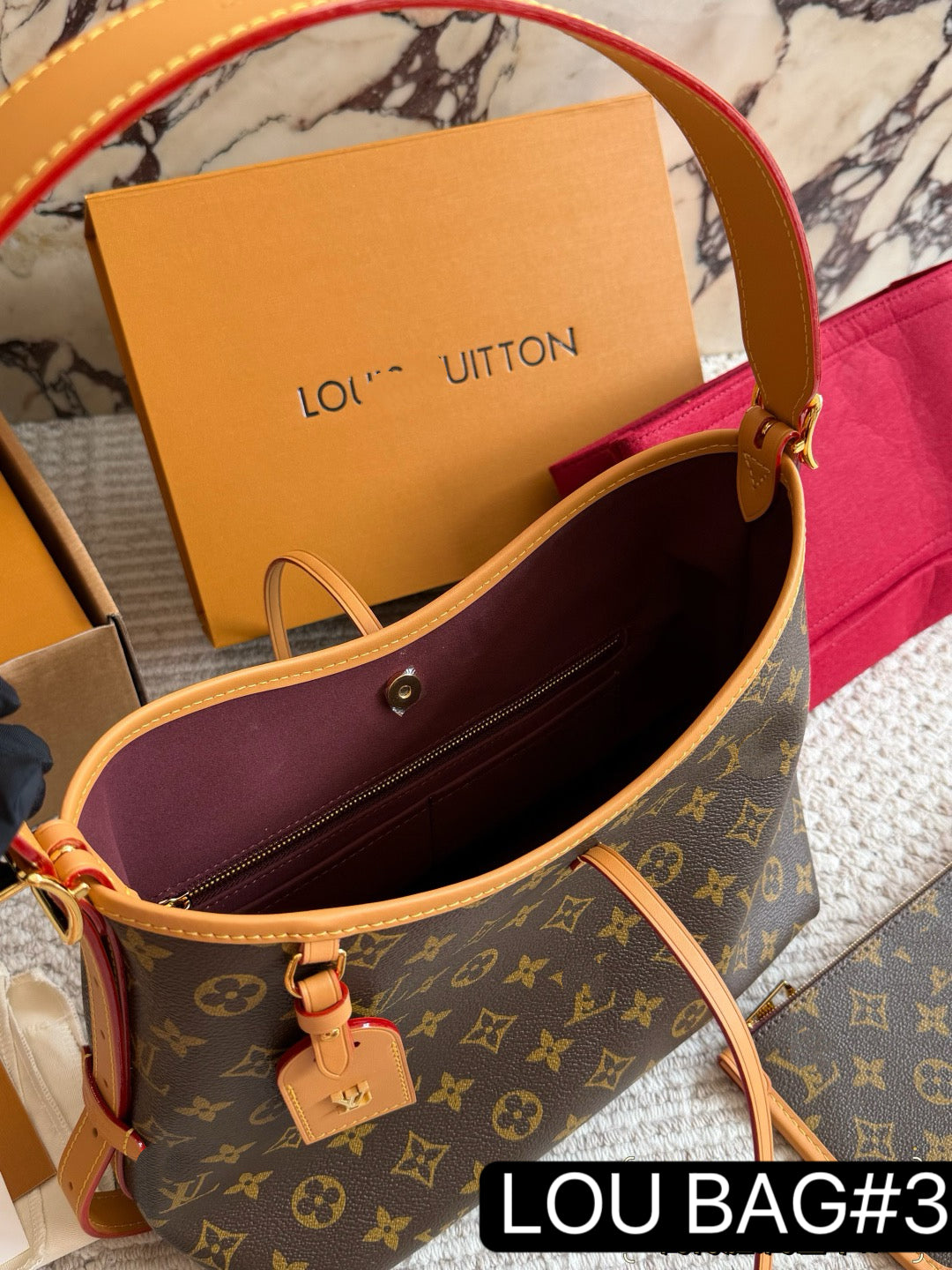LOU BAG #3 Original Leather | Monogram Coated Canvas | Vachetta Leather Trim | Gold-Tone Hardware | 35×28×15cm | Slouchy Hobo Tote | Carryall PM