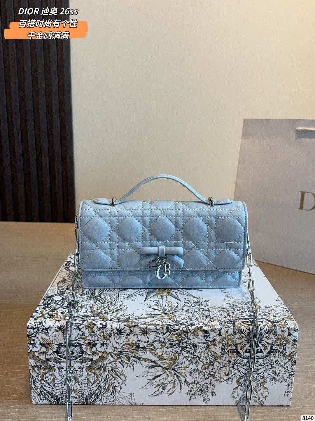 DIO BAG #1  Original Leather | 26SS MINI |Crossbody bag|Pink×Black×White×Blue |Pale Gold-Tone Hardware | 21×11×5cm