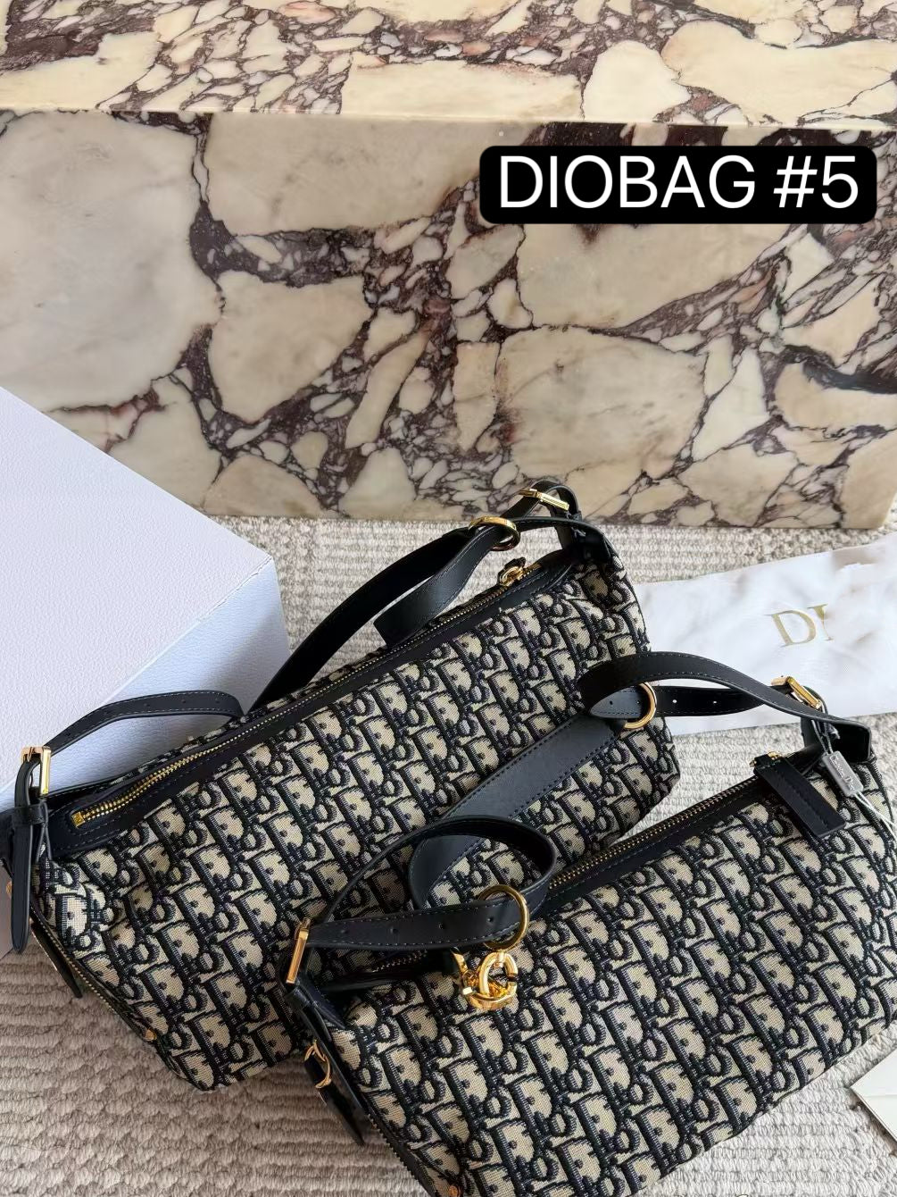 DIO BAG #5 Oblique Jacquard | Gold-Tone CD Buckle | 22×13×9.5cm | Soft Pouch Top Handle | Travel Nomad