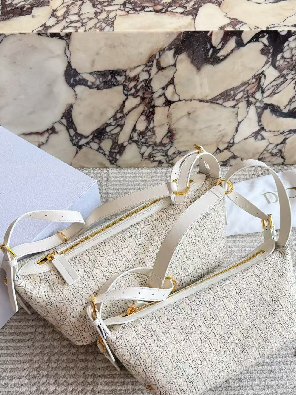 DIO BAG #5 Oblique Jacquard | Gold-Tone CD Buckle | 22×13×9.5cm | Soft Pouch Top Handle | Travel Nomad