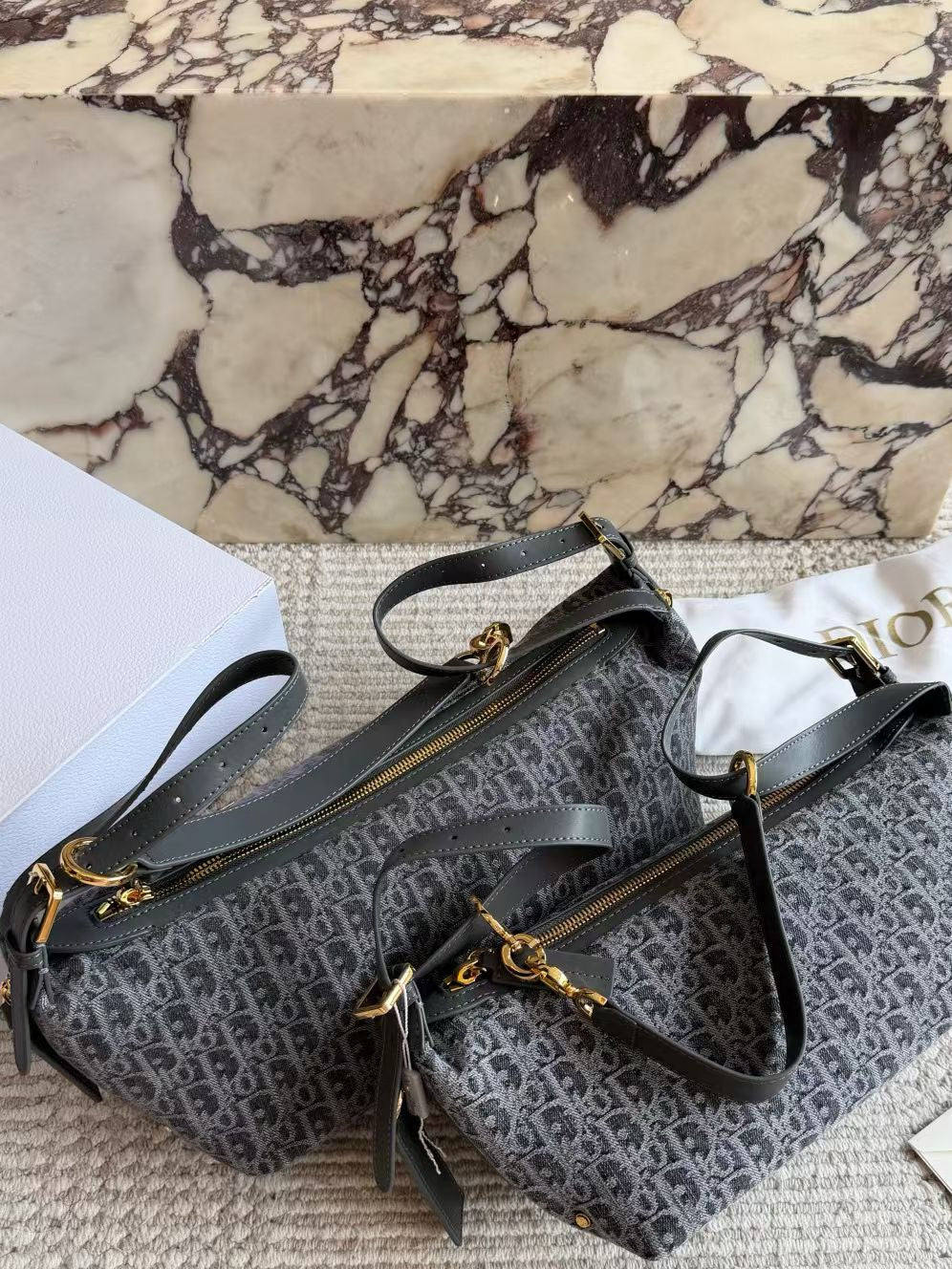 DIO BAG #5 Oblique Jacquard | Gold-Tone CD Buckle | 22×13×9.5cm | Soft Pouch Top Handle | Travel Nomad