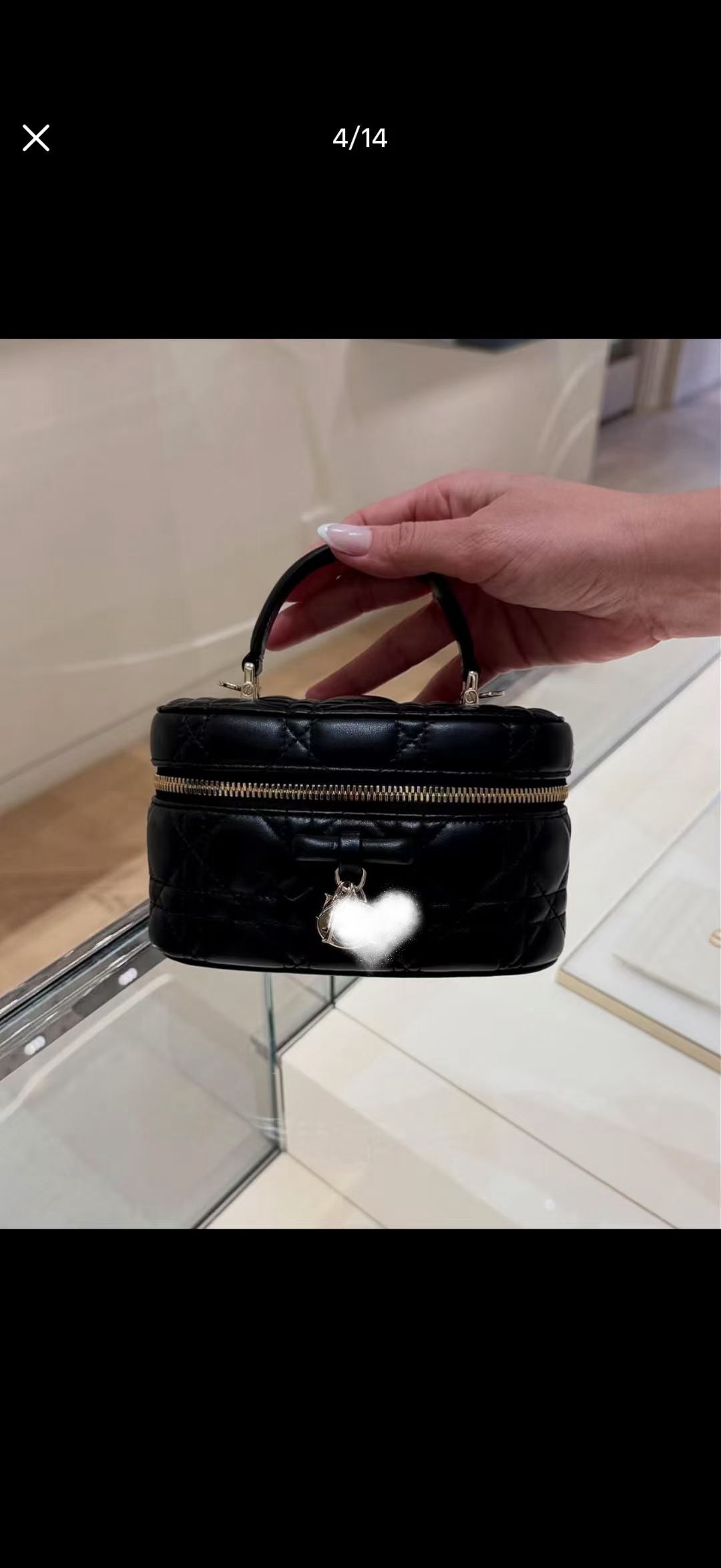 DIO BAG #1 Lady Quilted Lambskin Cosmetic Vanity Bag with Detachable Strap