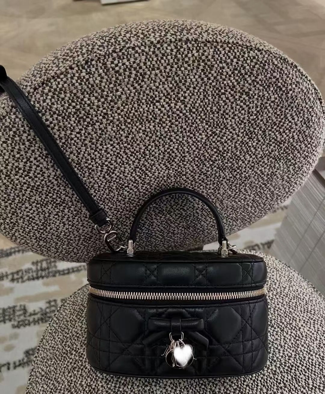 DIO BAG #1 Lady Quilted Lambskin Cosmetic Vanity Bag with Detachable Strap