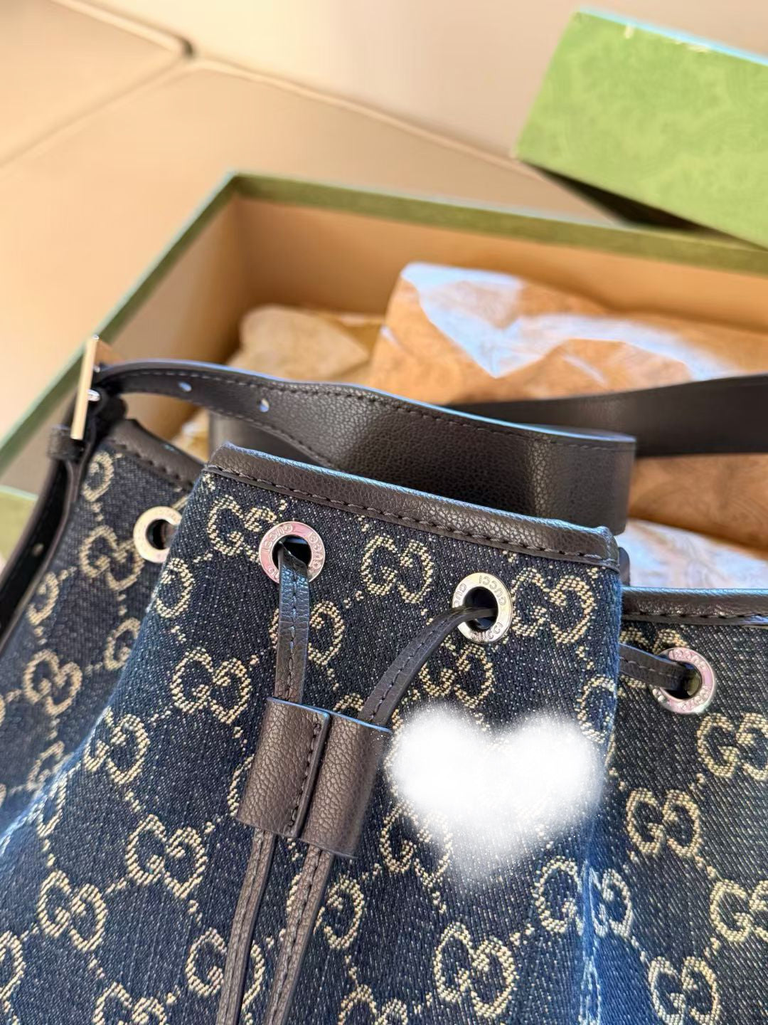 GUC BAG #2 Ophidia GG Denim Small Bucket Bag – Vintage Indigo Gold