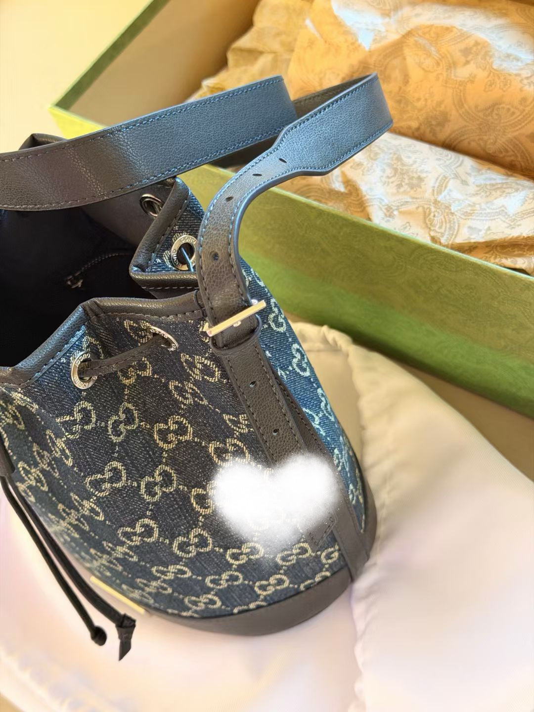 GUC BAG #2 Ophidia GG Denim Small Bucket Bag – Vintage Indigo Gold