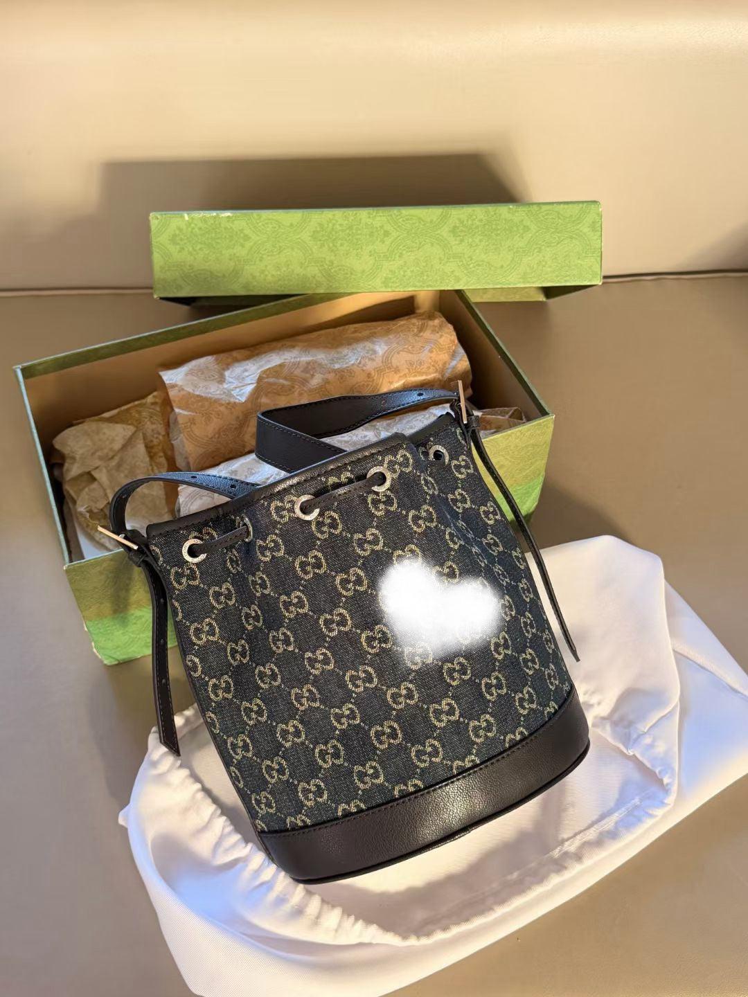 GUC BAG #2 Ophidia GG Denim Small Bucket Bag – Vintage Indigo Gold