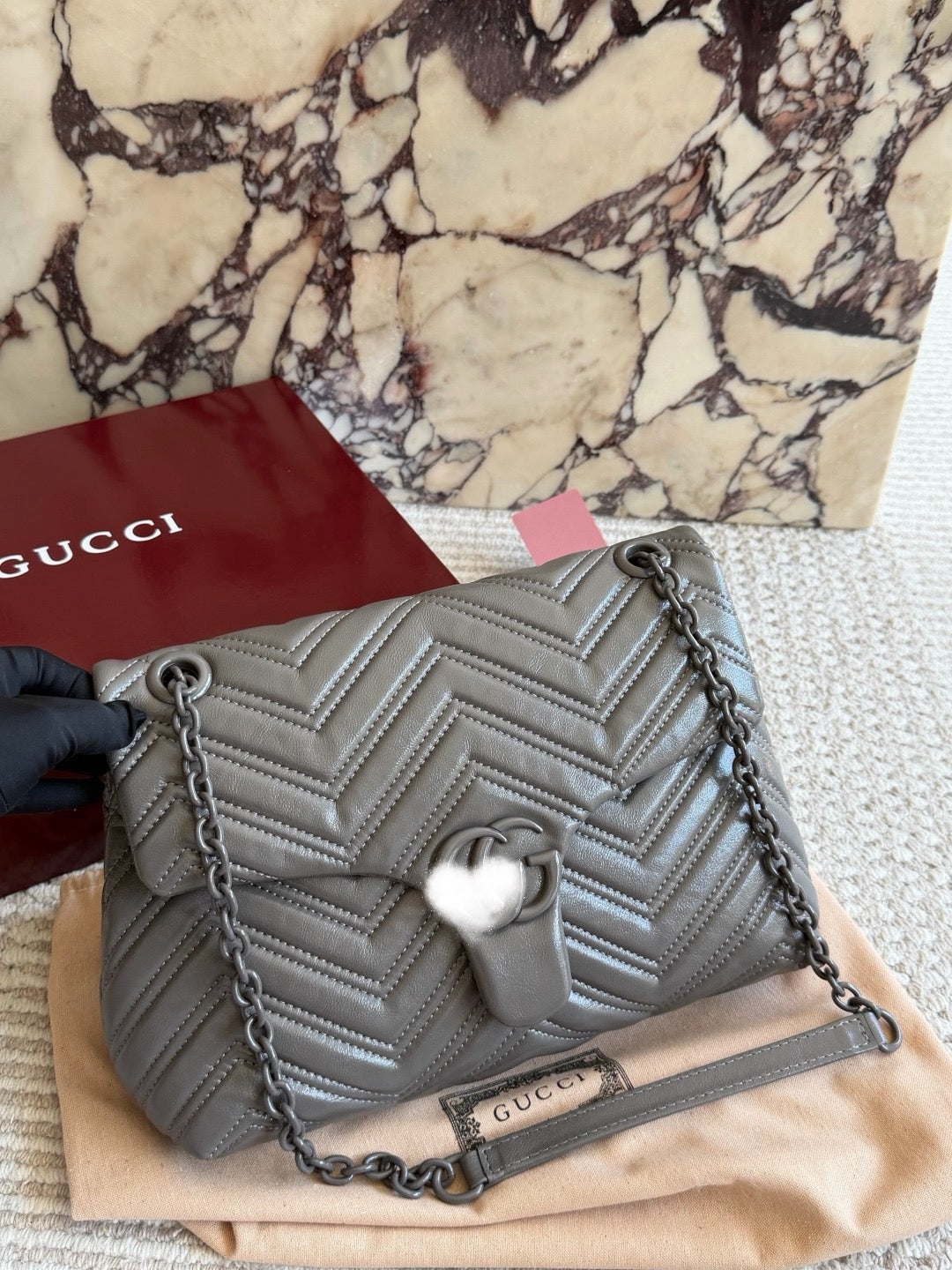 GUC BAG #6 NOIR MARMONT — Medium Matelassé Shoulder Bag