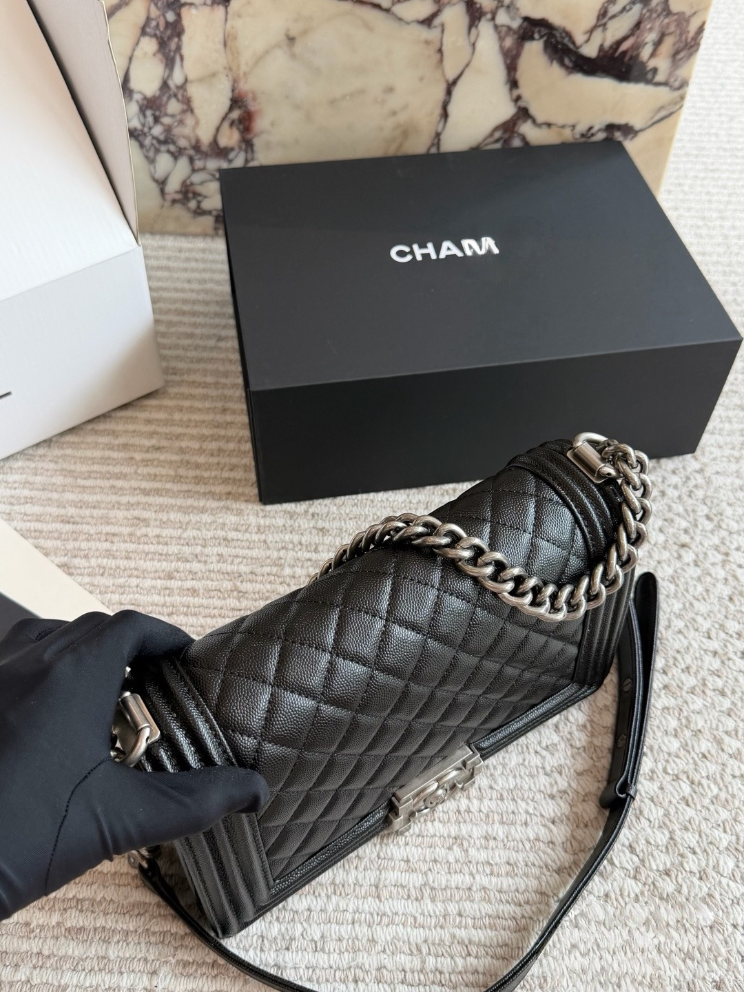 CHA BAG #2 CC Boy Bag | Black Caviar Leather | Silver Hardware | Medium