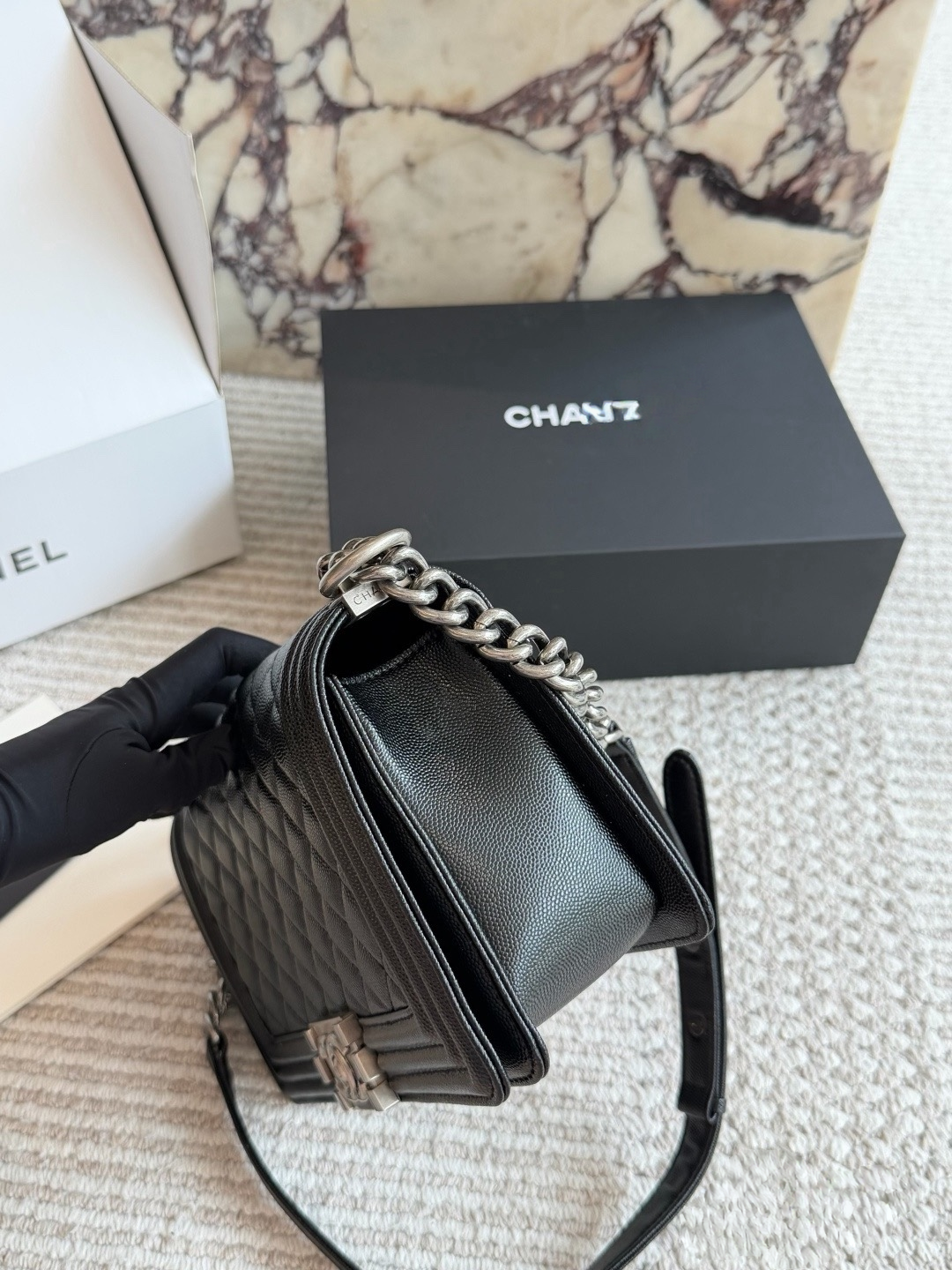 CHA BAG #2 CC Boy Bag | Black Caviar Leather | Silver Hardware | Medium
