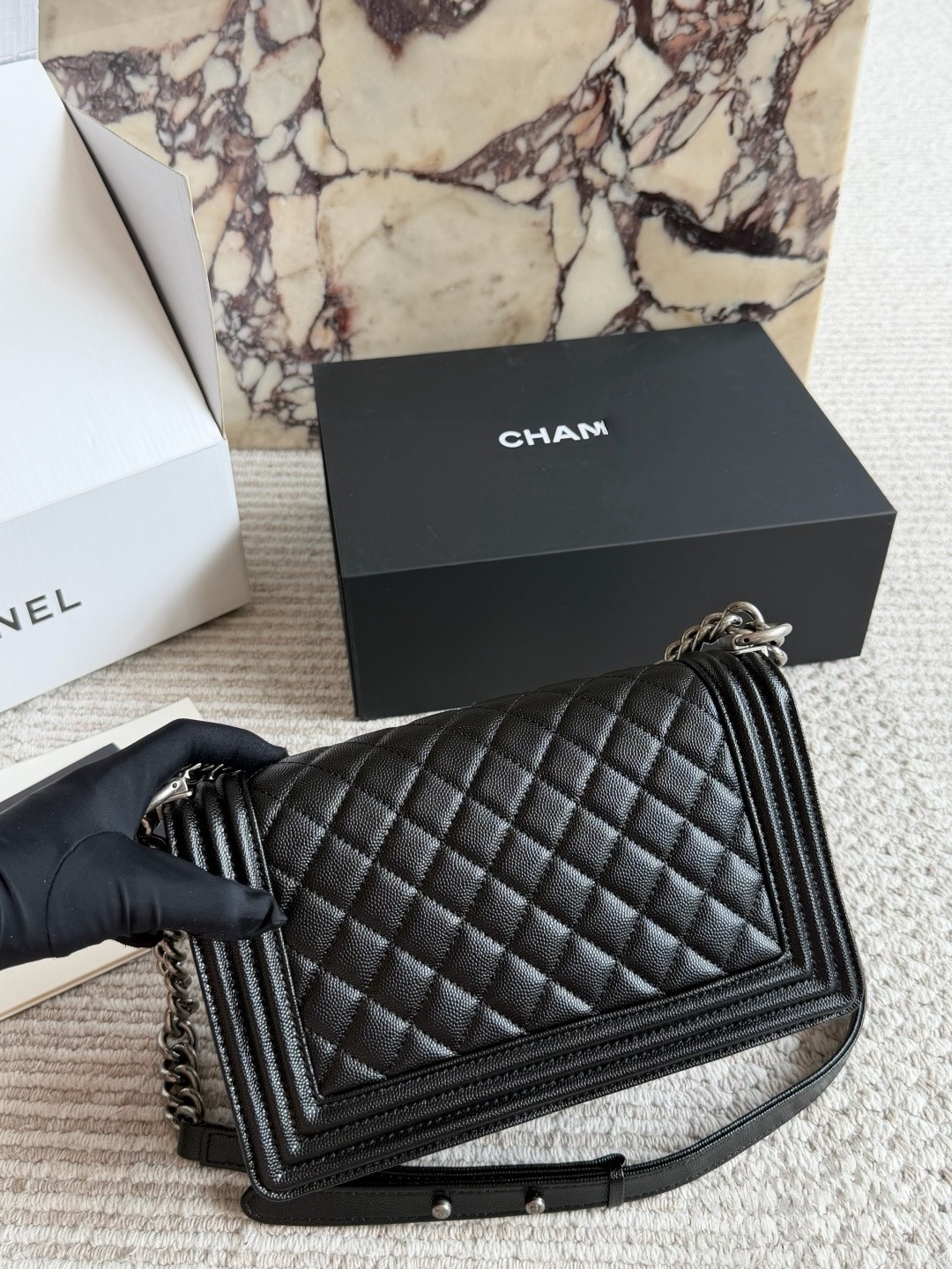 CHA BAG #2 CC Boy Bag | Black Caviar Leather | Silver Hardware | Medium