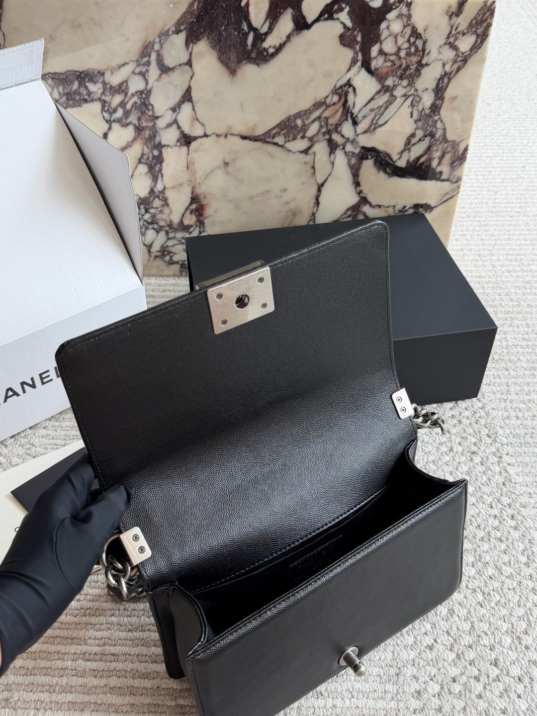 CHA BAG #2 CC Boy Bag | Black Caviar Leather | Silver Hardware | Medium