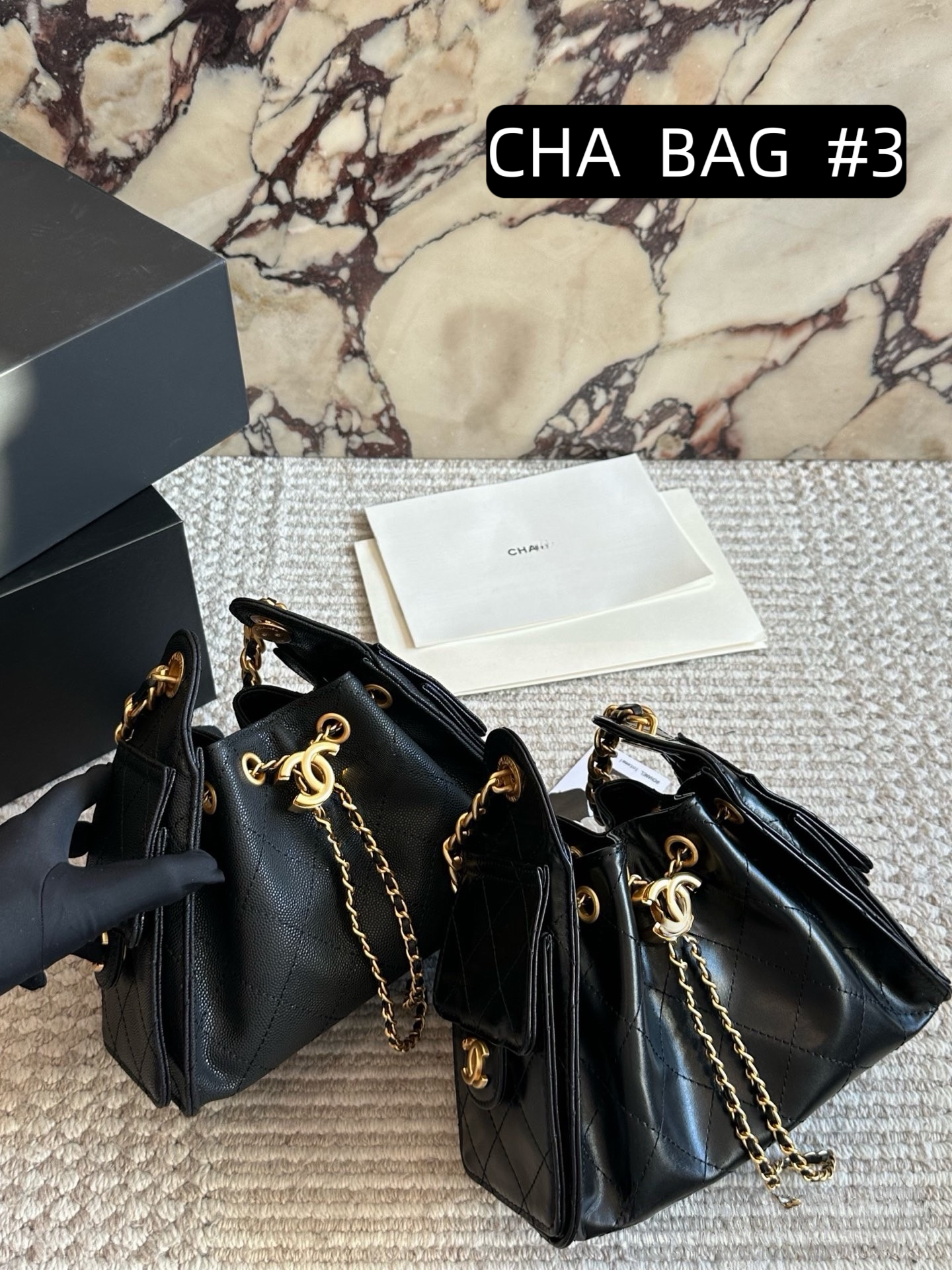 CHA BAG #3 CC 25S Hobo Bag | Black Caviar Leather | Gold Hardware | Mini 26×19cm