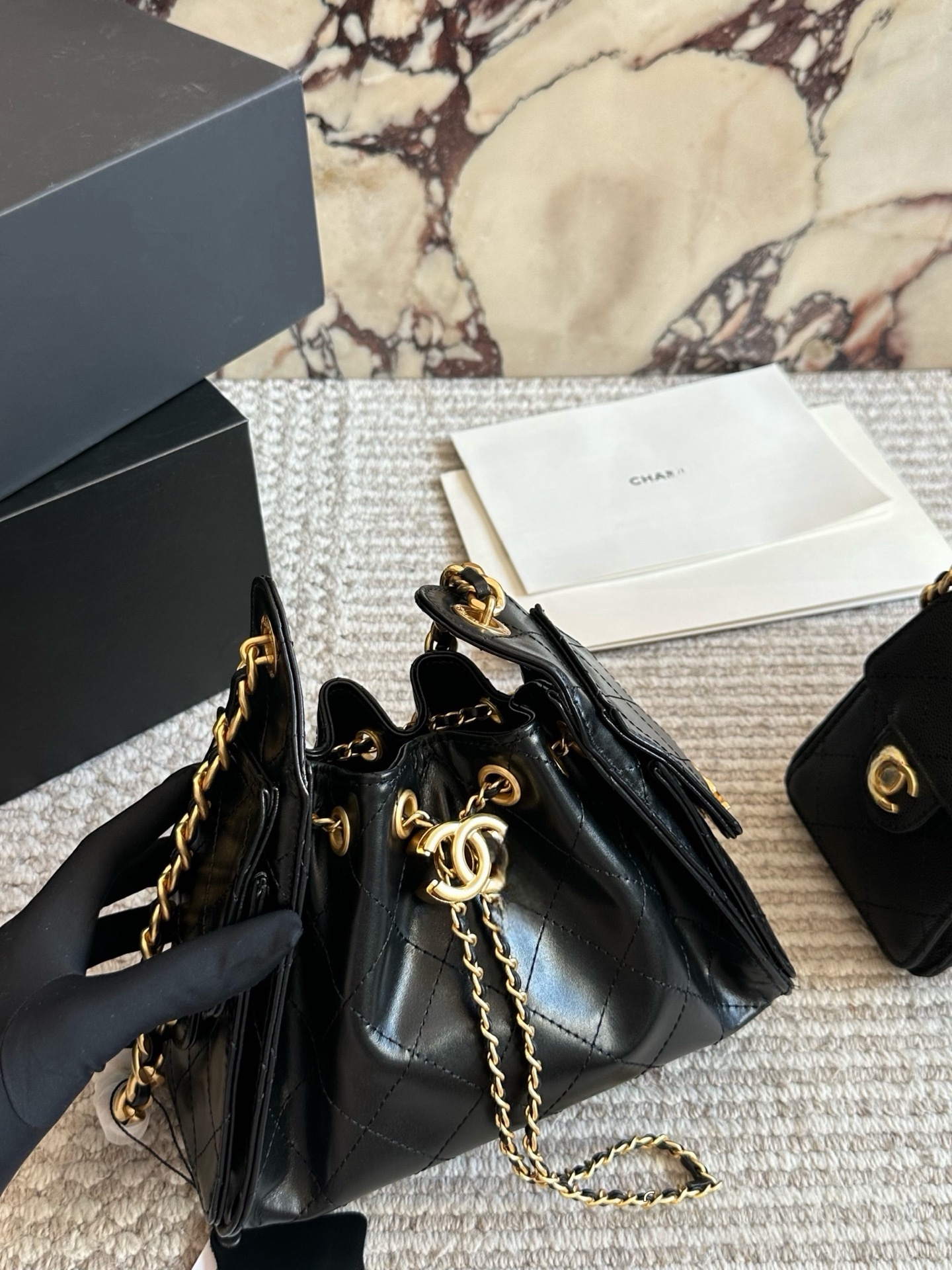 CHA BAG #3 CC 25S Hobo Bag | Black Caviar Leather | Gold Hardware | Mini 26×19cm