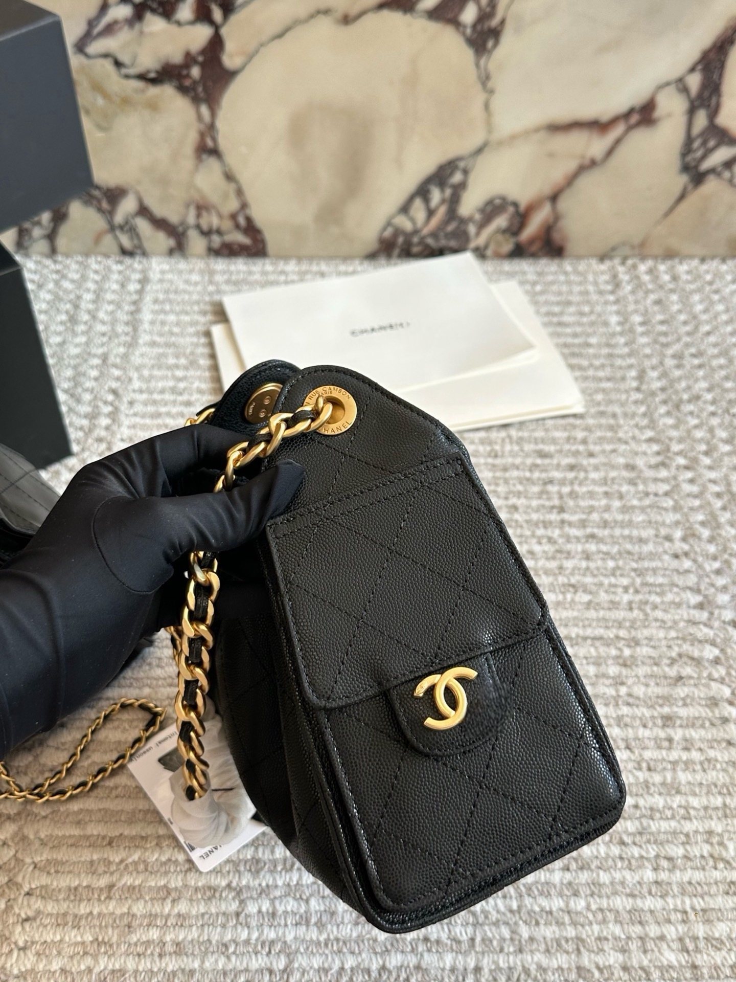 CHA BAG #3 CC 25S Hobo Bag | Black Caviar Leather | Gold Hardware | Mini 26×19cm