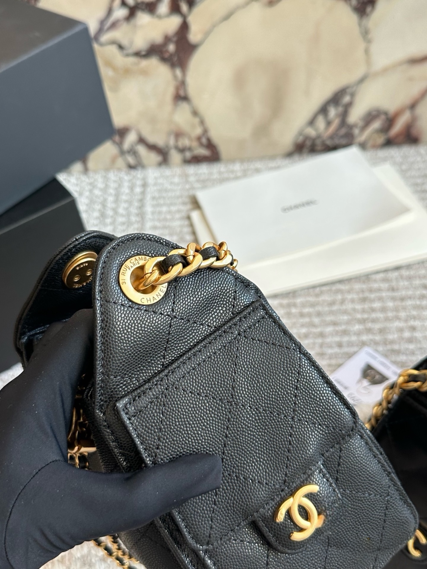 CHA BAG #3 CC 25S Hobo Bag | Black Caviar Leather | Gold Hardware | Mini 26×19cm