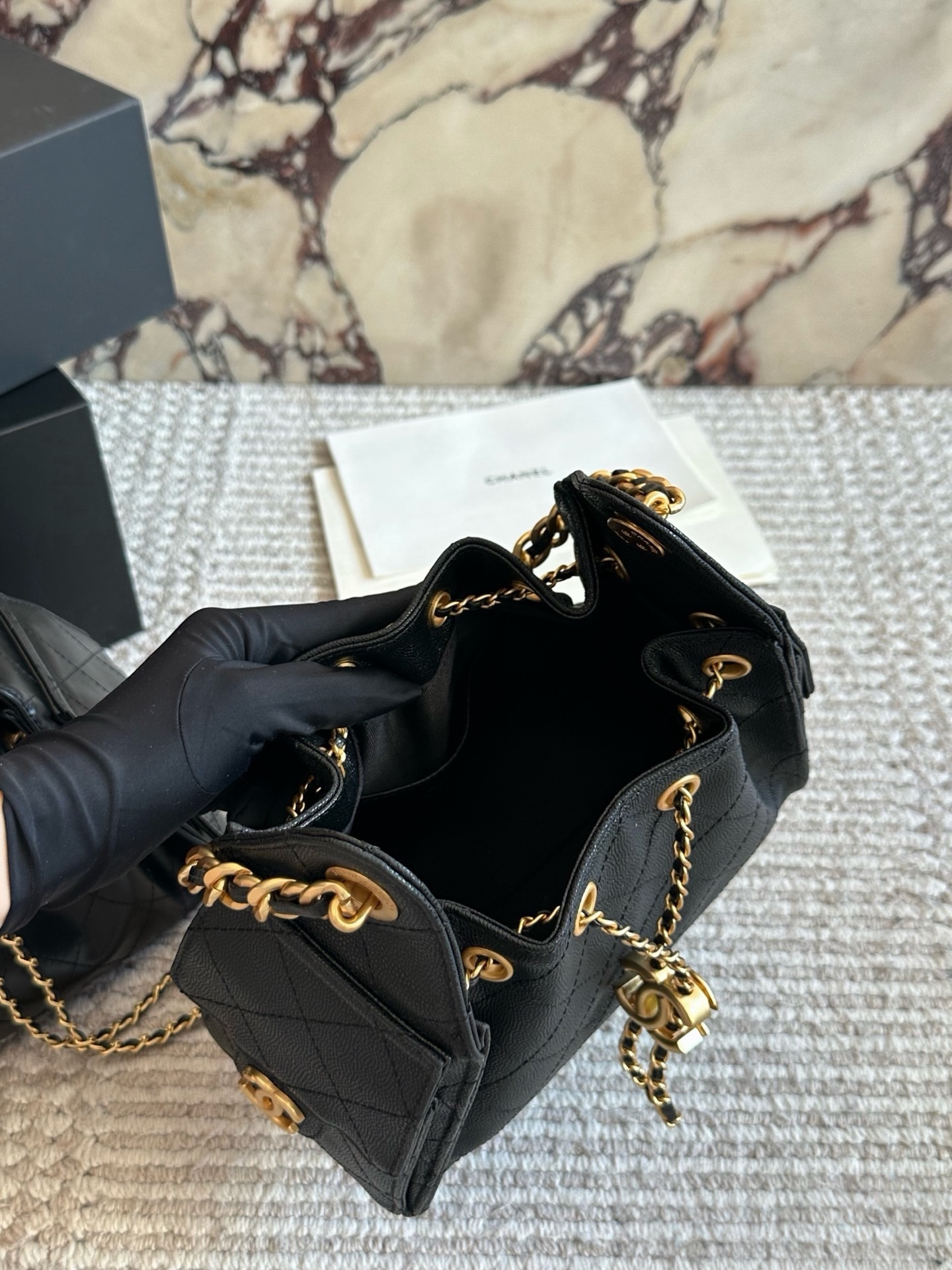 CHA BAG #3 CC 25S Hobo Bag | Black Caviar Leather | Gold Hardware | Mini 26×19cm