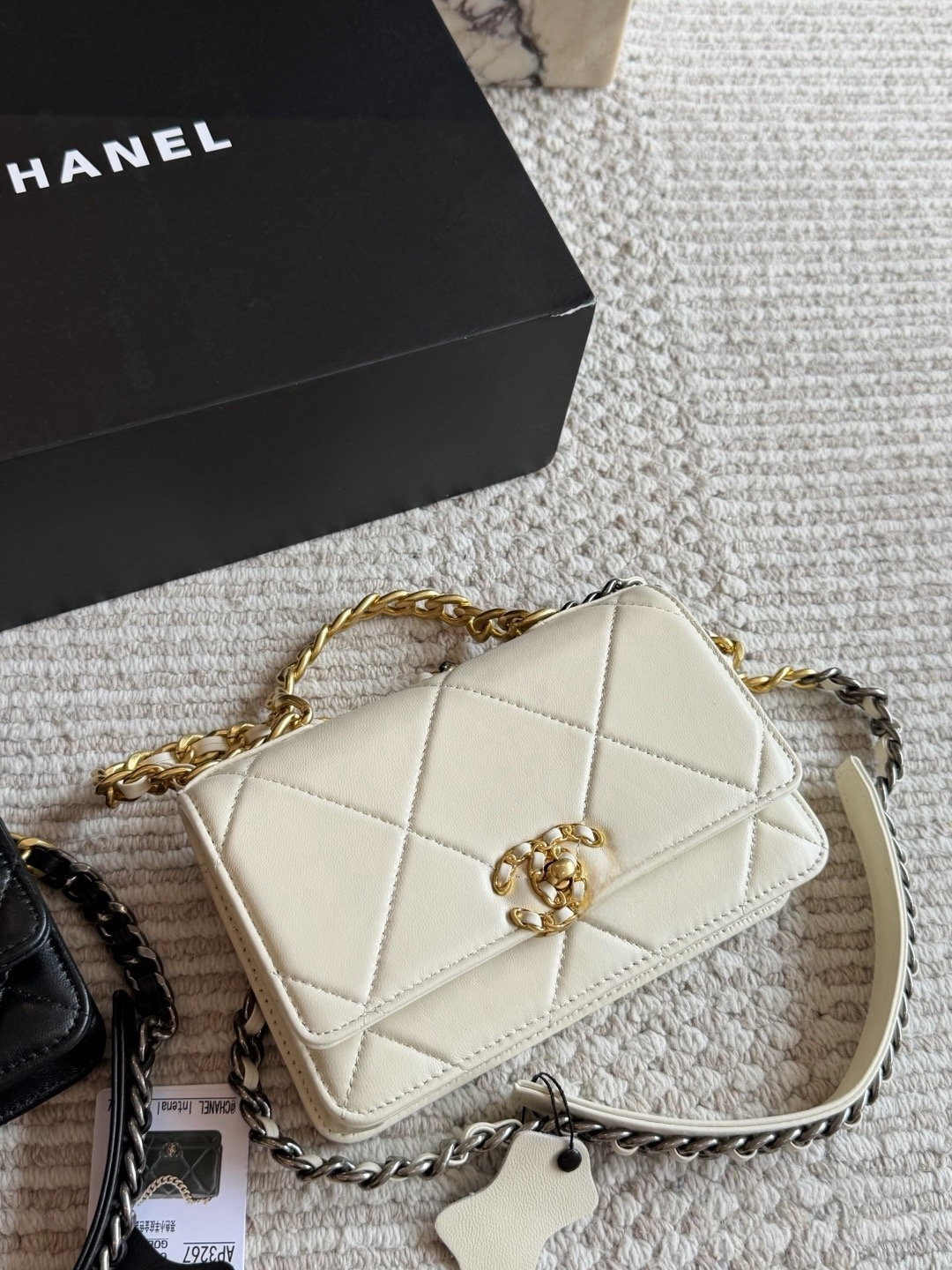 CHA BAG #4 CC 19 WOC Wallet On Chain | Original Lambskin | Black & Cream | Gold Hardware | Mini Lucky Bag