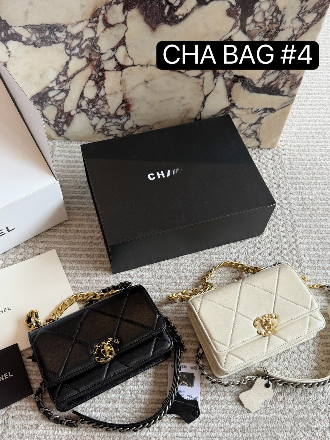 CHA BAG #4 CC 19 WOC Wallet On Chain | Original Lambskin | Black & Cream | Gold Hardware | Mini Lucky Bag