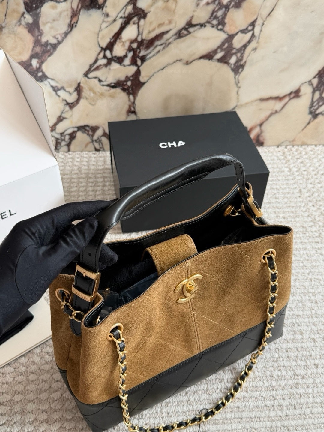 CHA BAG #6 Small | Original Suede + Lambskin Two-Tone | Gold Hardware | 28×20cm