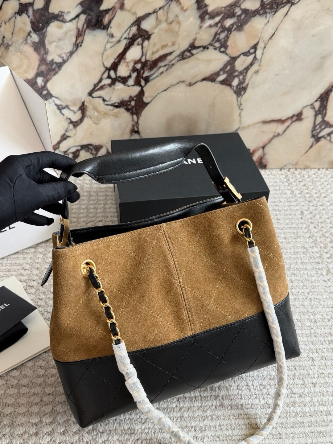CHA BAG #6 Small | Original Suede + Lambskin Two-Tone | Gold Hardware | 28×20cm