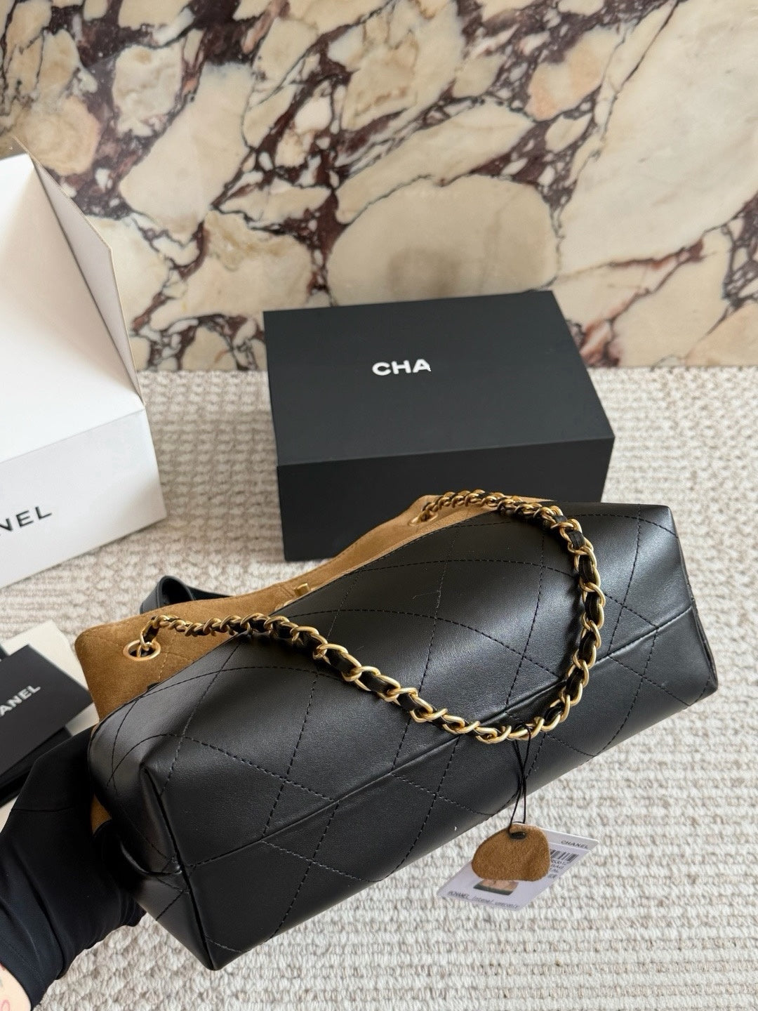 CHA BAG #6 Small | Original Suede + Lambskin Two-Tone | Gold Hardware | 28×20cm