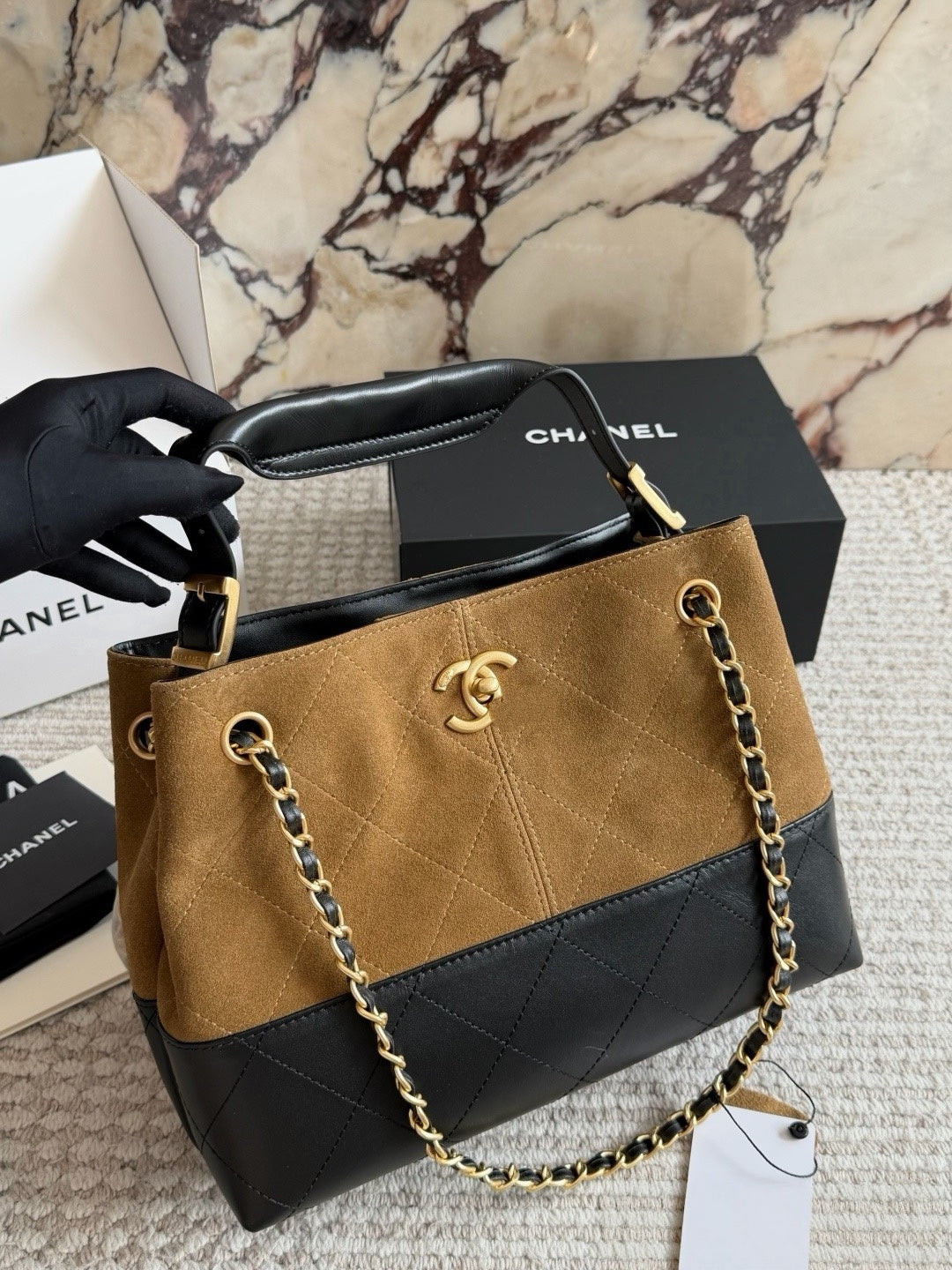 CHA BAG #6 Small | Original Suede + Lambskin Two-Tone | Gold Hardware | 28×20cm