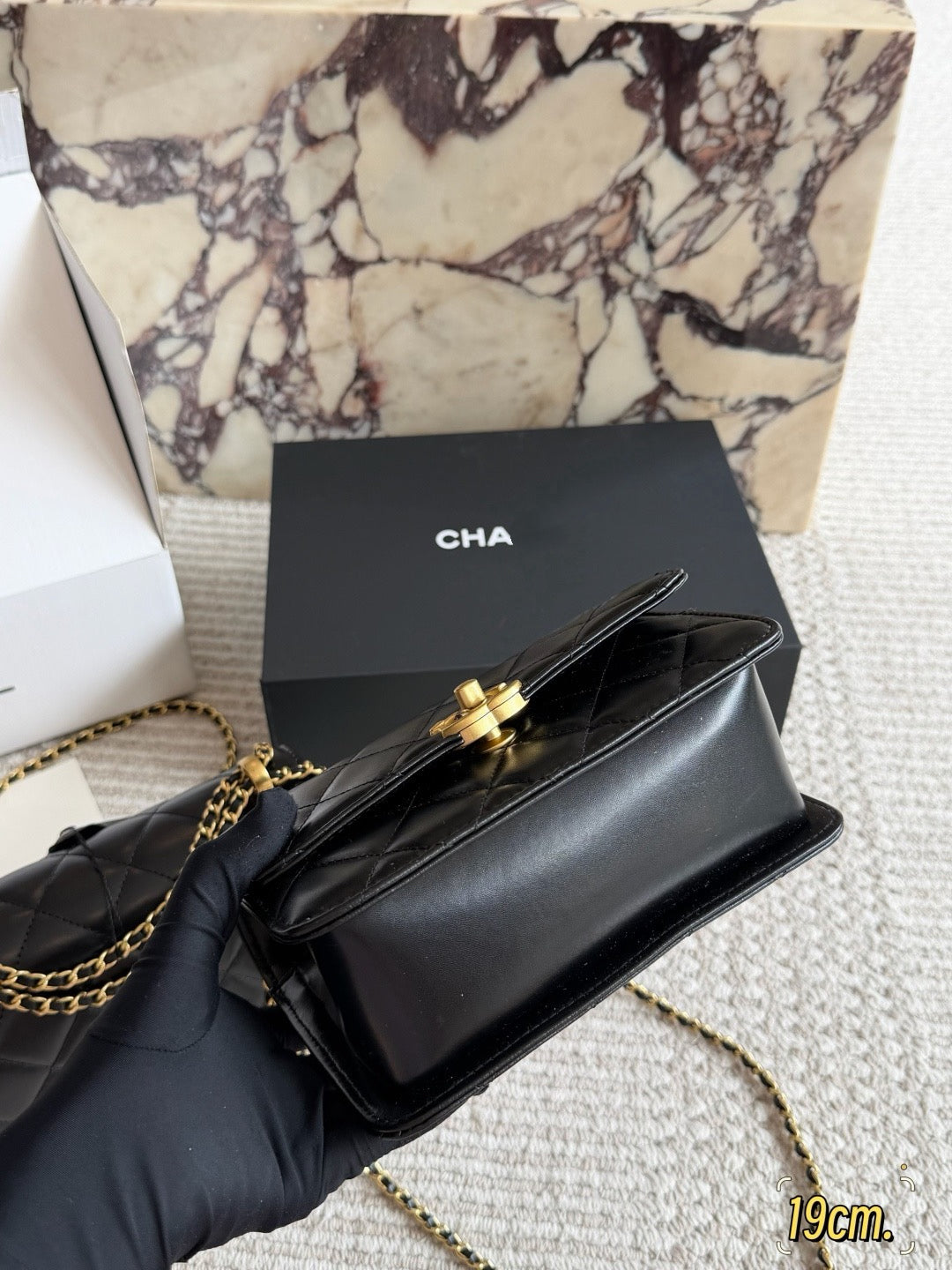 CHA BAG #8 Original Lambskin | Black | Aged Gold Hardware | Two Sizes Same Price | 19cm & 22cm | Adjustable Ball Charm