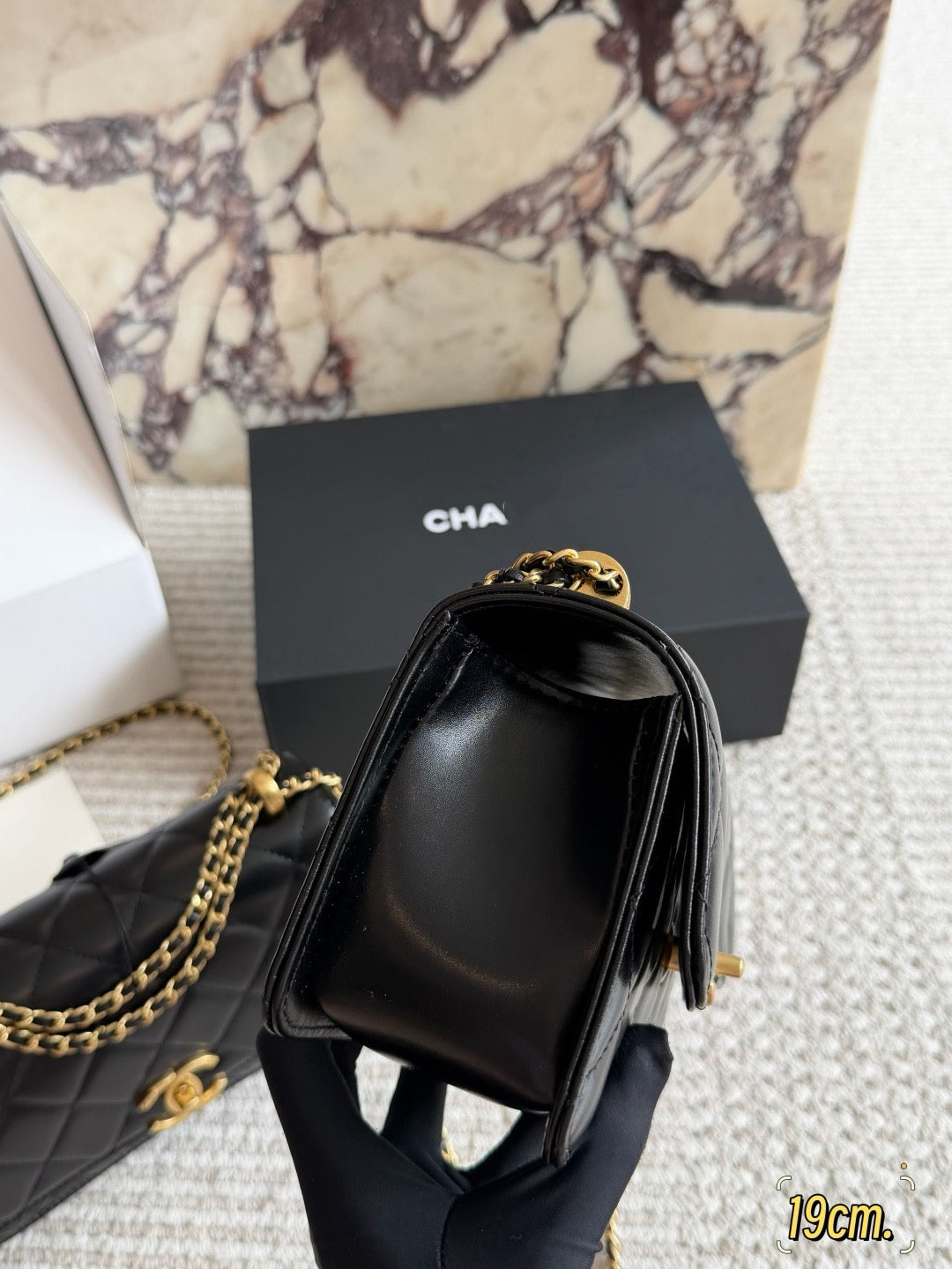 CHA BAG #8 Original Lambskin | Black | Aged Gold Hardware | Two Sizes Same Price | 19cm & 22cm | Adjustable Ball Charm