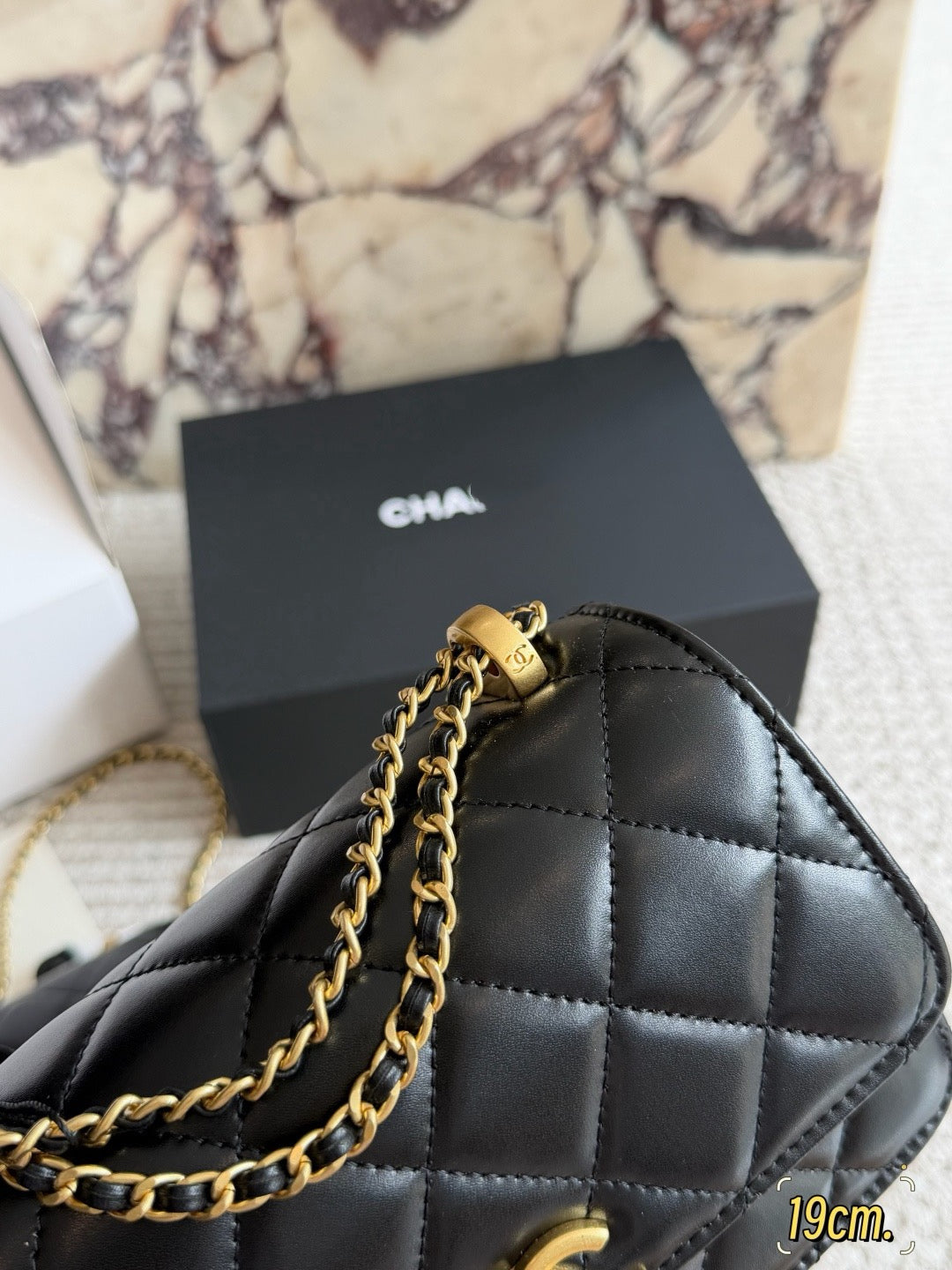 CHA BAG #8 Original Lambskin | Black | Aged Gold Hardware | Two Sizes Same Price | 19cm & 22cm | Adjustable Ball Charm