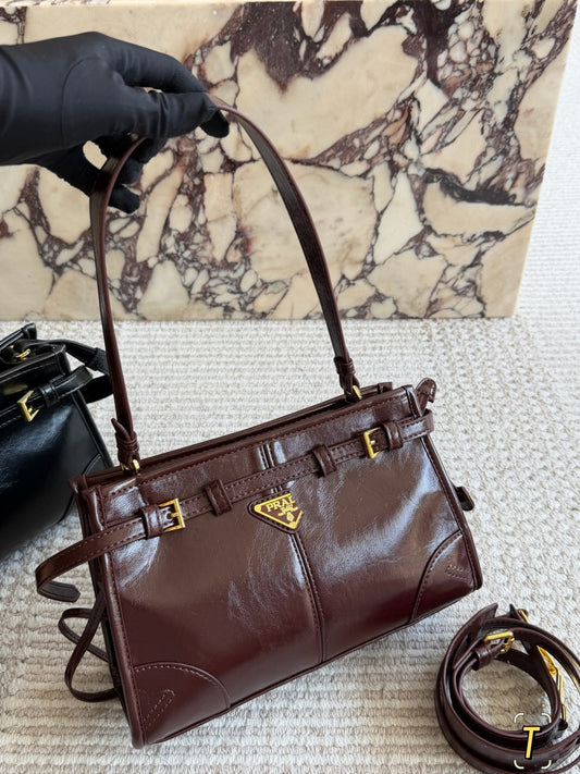 PRA BAG #1 Softlux Small Tote | Oil-Wax Leather | Black / Red / Grey / White | Gold Hardware | 26×17cm | Top Handle & Crossbody