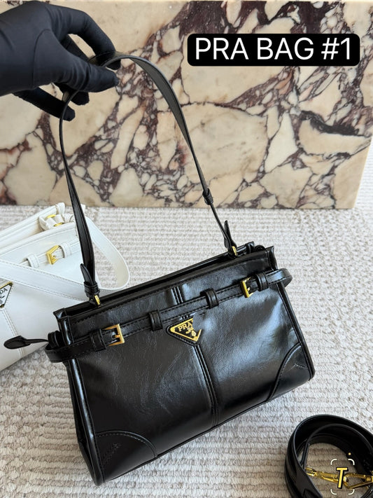 PRA BAG #1 Softlux Small Tote | Oil-Wax Leather | Black / Red / Grey / White | Gold Hardware | 26×17cm | Top Handle & Crossbody