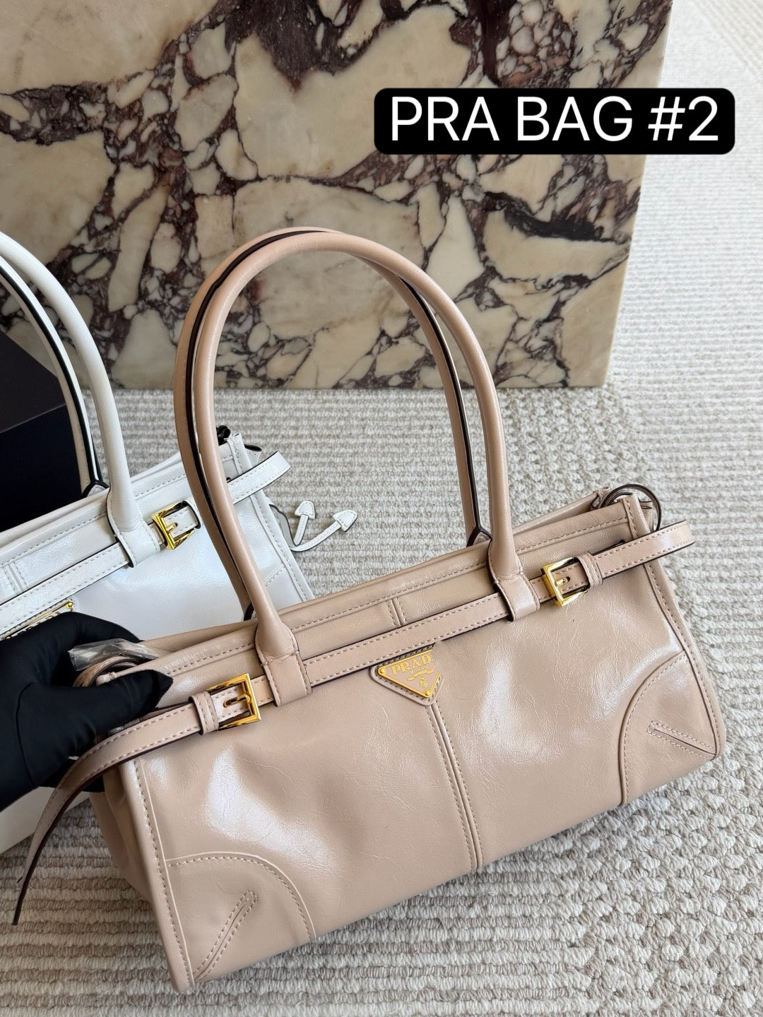 PRA  BAG #2 PRA Bonnie Bag | Softlux Oil-Wax Leather | Nude & White | Gold Hardware | 32×15cm | Top Handle Boston Bag