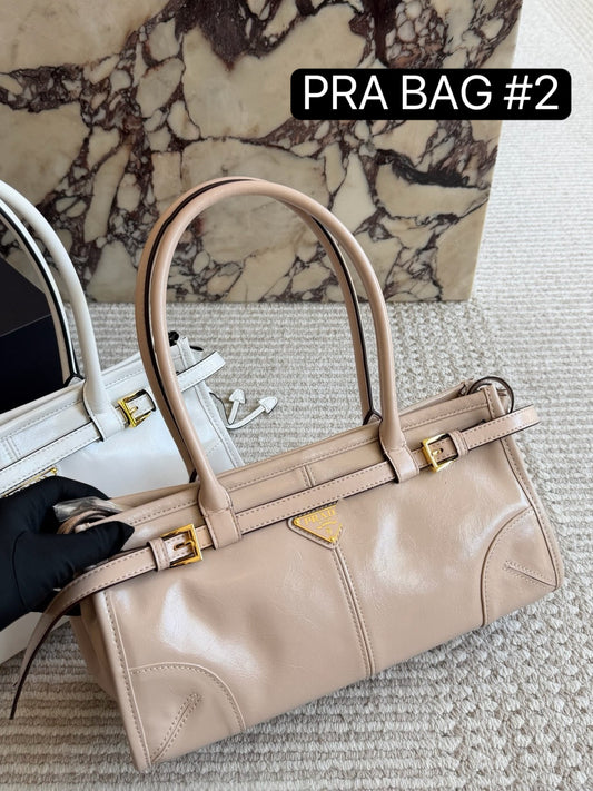 PRA  BAG #2 PRA Bonnie Bag | Softlux Oil-Wax Leather | Nude & White | Gold Hardware | 32×15cm | Top Handle Boston Bag