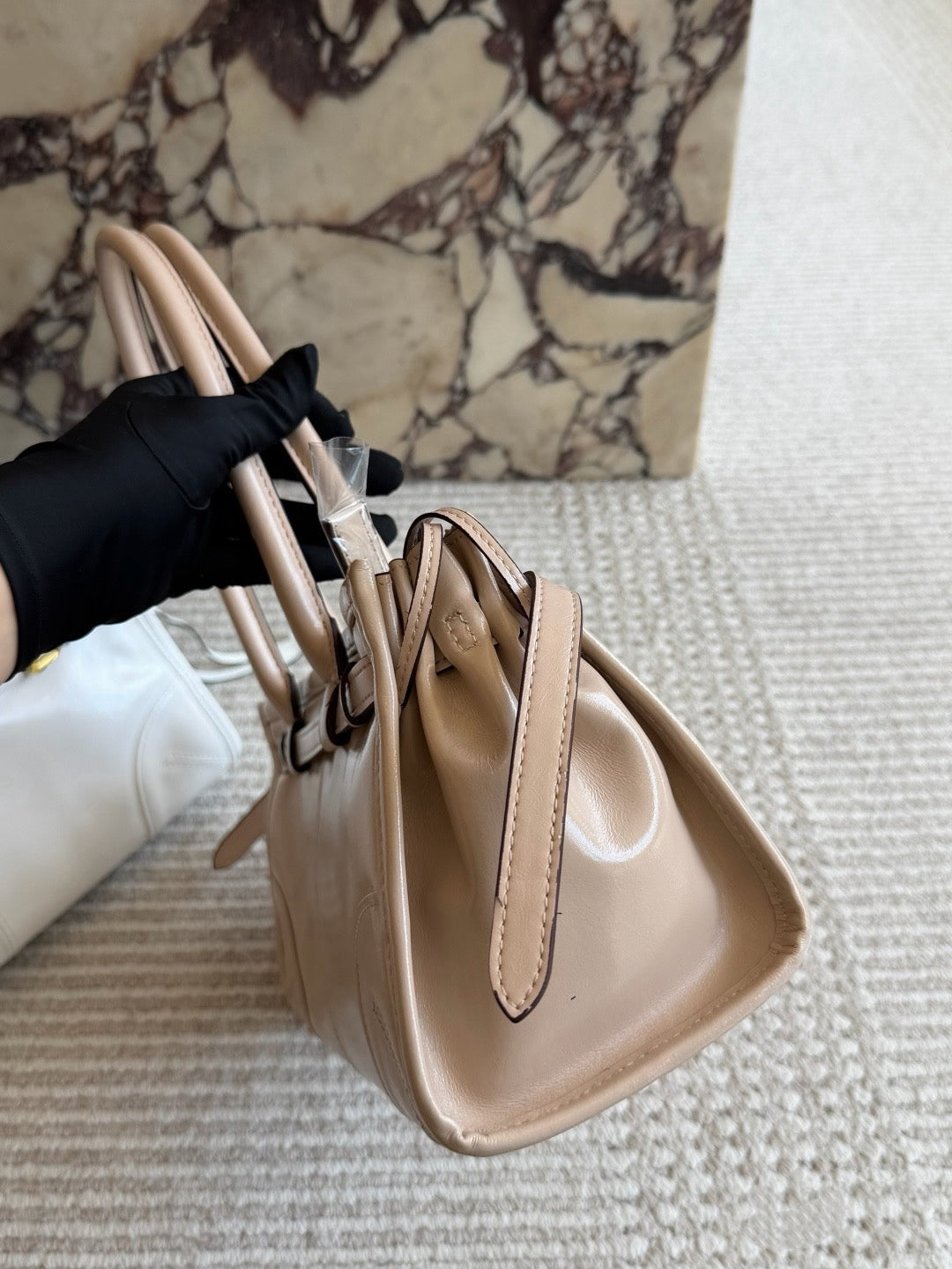 PRA  BAG #2 PRA Bonnie Bag | Softlux Oil-Wax Leather | Nude & White | Gold Hardware | 32×15cm | Top Handle Boston Bag