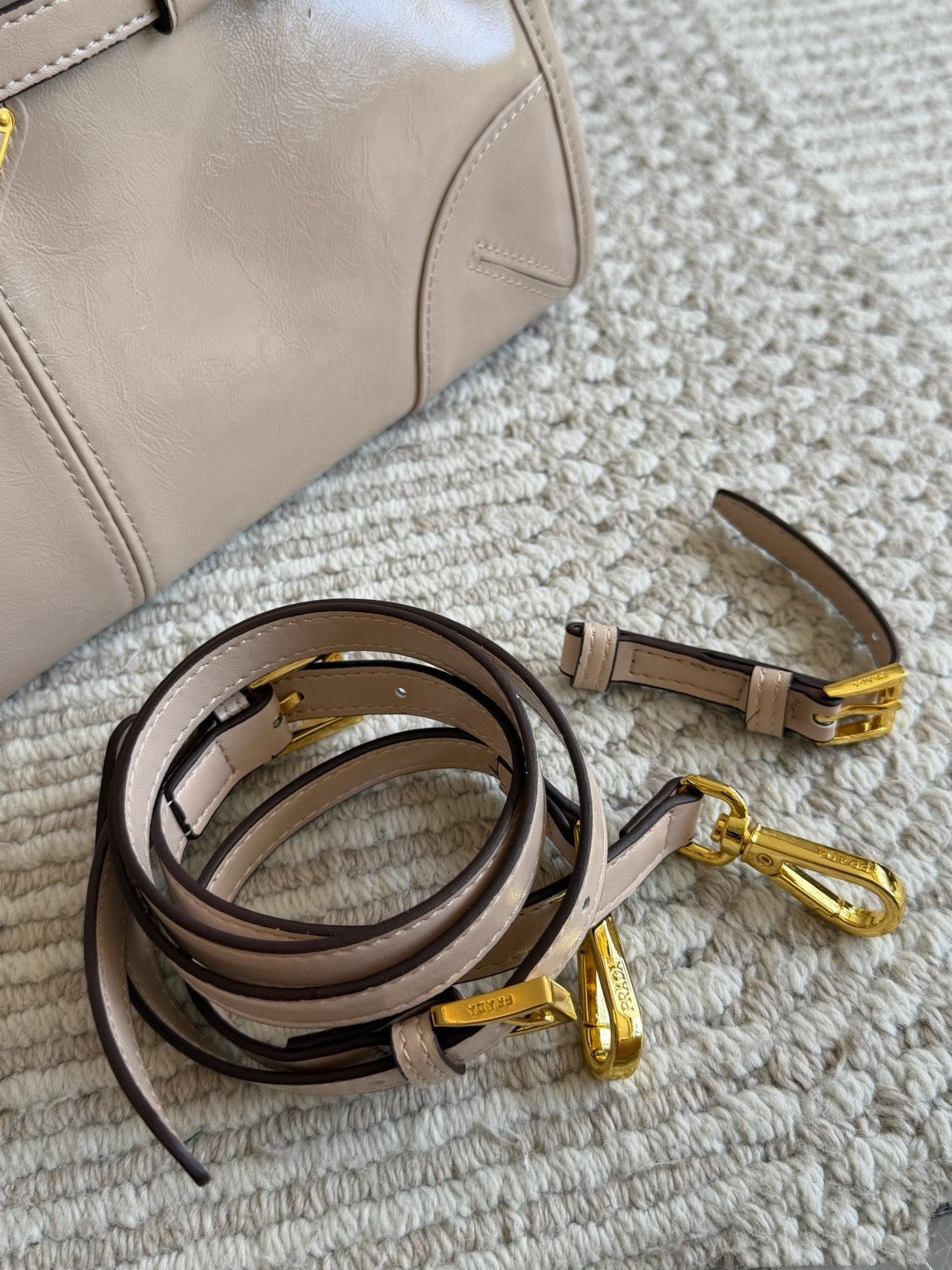 PRA  BAG #2 PRA Bonnie Bag | Softlux Oil-Wax Leather | Nude & White | Gold Hardware | 32×15cm | Top Handle Boston Bag