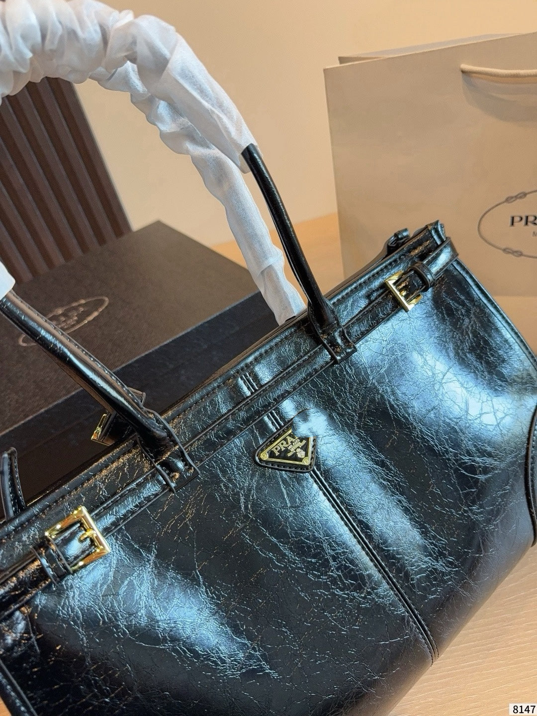 PRA BAG #3 Softlux Oil-Wax Leather | Black | Gold Hardware | 39×12×24cm | Top Handle & Crossbody Tote